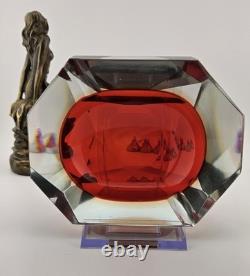 Vintage Murano Sommerso Art Glass Red Faceted 5×4×2 Glowing Beauty Dish Ashtray