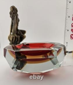 Vintage Murano Sommerso Art Glass Red Faceted 5×4×2 Glowing Beauty Dish Ashtray