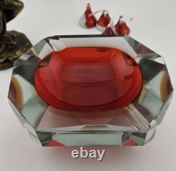 Vintage Murano Sommerso Art Glass Red Faceted 5×4×2 Glowing Beauty Dish Ashtray