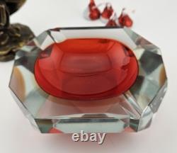 Vintage Murano Sommerso Art Glass Red Faceted 5×4×2 Glowing Beauty Dish Ashtray