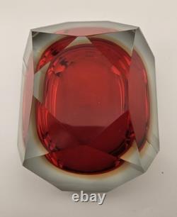 Vintage Murano Sommerso Art Glass Red Faceted 5×4×2 Glowing Beauty Dish Ashtray