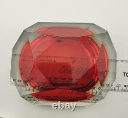 Vintage Murano Sommerso Art Glass Red Faceted 5×4×2 Glowing Beauty Dish Ashtray