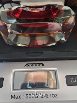 Vintage Murano Sommerso Art Glass Red Faceted 5×4×2 Glowing Beauty Dish Ashtray