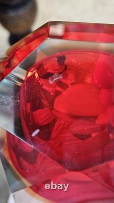 Vintage Murano Sommerso Art Glass Red Faceted 5×4×2 Glowing Beauty Dish Ashtray