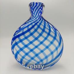 Vintage Murano Sommerso Art Glass Spiral Swirl Italy Blue White Vase