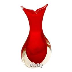 Vintage Murano Sommerso Art Glass Vase Red Clear Italy Mid Century