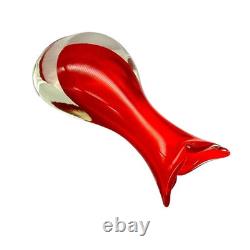 Vintage Murano Sommerso Art Glass Vase Red Clear Italy Mid Century