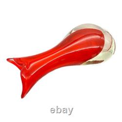 Vintage Murano Sommerso Art Glass Vase Red Clear Italy Mid Century