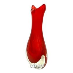 Vintage Murano Sommerso Art Glass Vase Red Clear Italy Mid Century