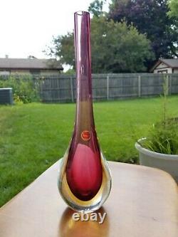 Vintage Murano Sommerso Art Glass Vase With Label