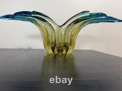 Vintage Murano Sommerso Art Glass Winged Console Bowl Aqua Amber 18