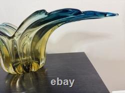 Vintage Murano Sommerso Art Glass Winged Console Bowl Aqua Amber 18