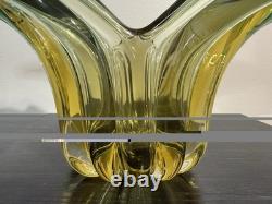 Vintage Murano Sommerso Art Glass Winged Console Bowl Aqua Amber 18