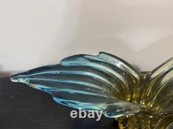 Vintage Murano Sommerso Art Glass Winged Console Bowl Aqua Amber 18