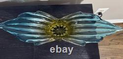 Vintage Murano Sommerso Art Glass Winged Console Bowl Aqua Amber 18