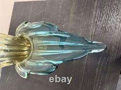 Vintage Murano Sommerso Art Glass Winged Console Bowl Aqua Amber 18