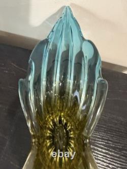 Vintage Murano Sommerso Art Glass Winged Console Bowl Aqua Amber 18