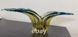 Vintage Murano Sommerso Art Glass Winged Console Bowl Aqua Amber 18