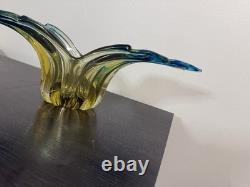 Vintage Murano Sommerso Art Glass Winged Console Bowl Aqua Amber 18