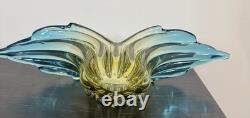 Vintage Murano Sommerso Art Glass Winged Console Bowl Aqua Amber 18