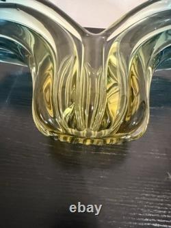 Vintage Murano Sommerso Art Glass Winged Console Bowl Aqua Amber 18