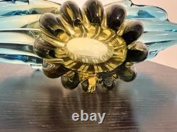 Vintage Murano Sommerso Art Glass Winged Console Bowl Aqua Amber 18
