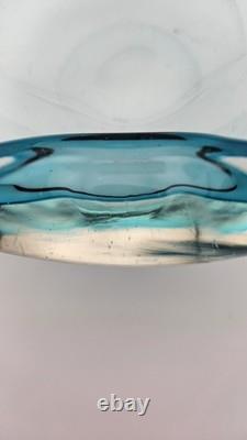 Vintage Murano Sommerso Blue 5.5 Glass Art Ashtray Dish Amazing Glow