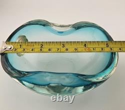 Vintage Murano Sommerso Blue 5.5 Glass Art Ashtray Dish Amazing Glow