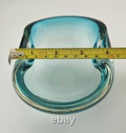Vintage Murano Sommerso Blue 5.5 Glass Art Ashtray Dish Amazing Glow