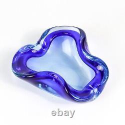 Vintage Murano Sommerso Bowl with Curved Biomorphic Blue Crystal MCM