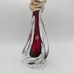 Vintage Murano Sommerso Cranberry Twist Clear Glass Italy Table Lamp