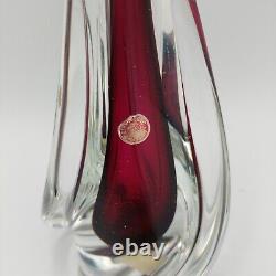 Vintage Murano Sommerso Cranberry Twist Clear Glass Italy Table Lamp