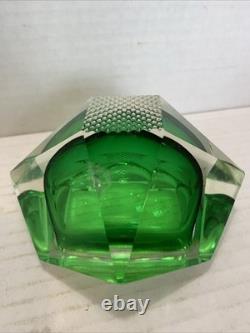 Vintage Murano Sommerso Faceted Art Glass Bowl Green & Green Italy 1960s MCM
