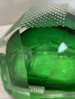Vintage Murano Sommerso Faceted Art Glass Bowl Green & Green Italy 1960s MCM