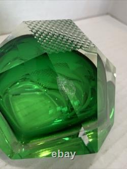 Vintage Murano Sommerso Faceted Art Glass Bowl Green & Green Italy 1960s MCM