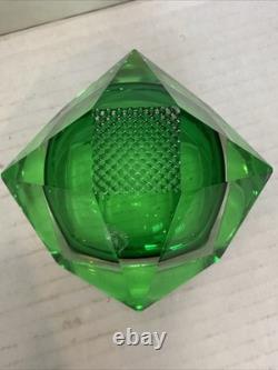 Vintage Murano Sommerso Faceted Art Glass Bowl Green & Green Italy 1960s MCM
