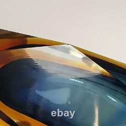 Vintage Murano Sommerso Faceted Block Vase Navy Blue Amber Mandruzzato