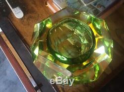Vintage Murano Sommerso Faceted Bowl in Clear, Green and Yellow