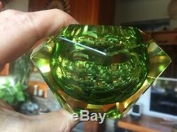 Vintage Murano Sommerso Faceted Bowl in Clear, Green and Yellow