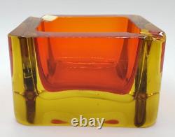Vintage Murano Sommerso Glass Cube Block Ashtray Italy 1970