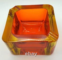 Vintage Murano Sommerso Glass Cube Block Ashtray Italy 1970