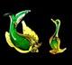 Vintage Murano Sommerso Glass Fish Duck Sculpture Pair Green Yellow Art Glass