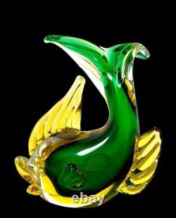 Vintage Murano Sommerso Glass Fish Duck Sculpture Pair Green Yellow Art Glass Vintage Murano Sommerso Glass Fish Duck Sculpture Pair Green Yellow Art Glass