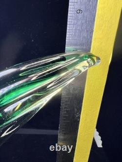 Vintage Murano Sommerso Glass Fish Duck Sculpture Pair Green Yellow Art Glass
