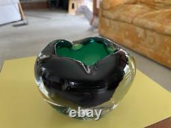 Vintage Murano Sommerso Glass Green/Blue Pinched Bowl Ashtray