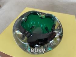 Vintage Murano Sommerso Glass Green/Blue Pinched Bowl Ashtray