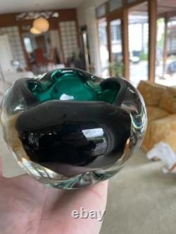 Vintage Murano Sommerso Glass Green/Blue Pinched Bowl Ashtray
