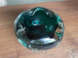 Vintage Murano Sommerso Glass Green/Blue Pinched Bowl Ashtray