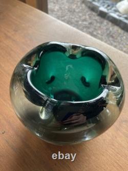 Vintage Murano Sommerso Glass Green/Blue Pinched Bowl Ashtray