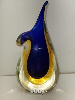 Vintage Murano Sommerso Glass Vase Cobalt Blue & Yellow Topaz Mandolin